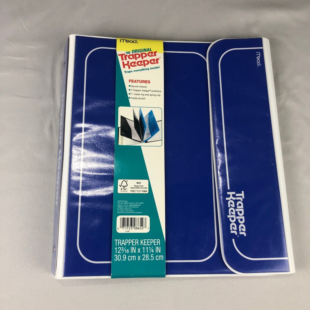 NEW Mead Trapper Keeper Blue 3 Ring Portfolio binder Notebook 2 Folders Pocket